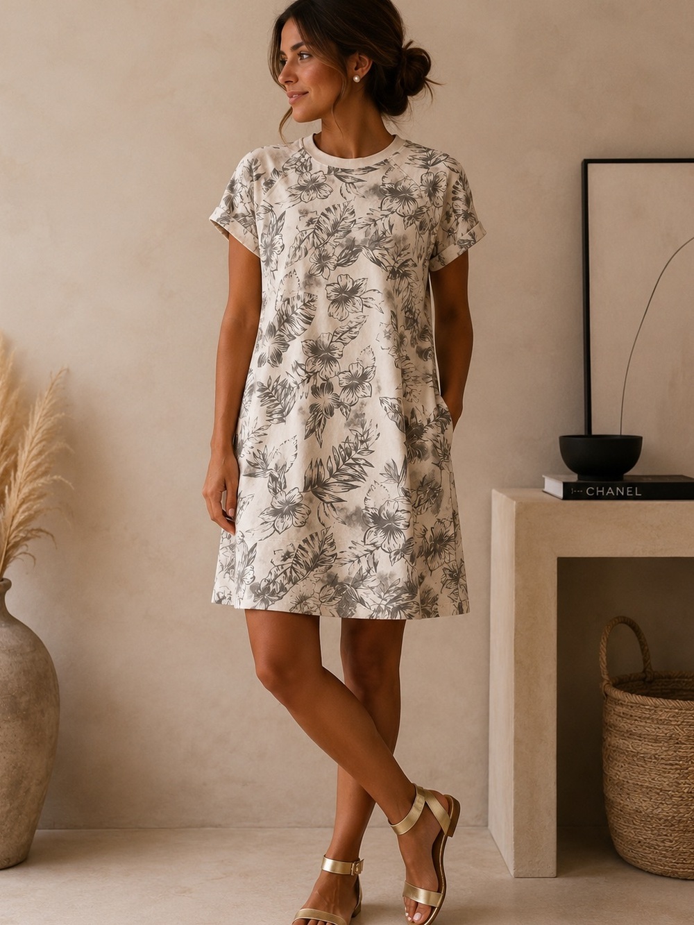 Old Navy Petite Tropical Floral French Teri Sweatshirt Dress